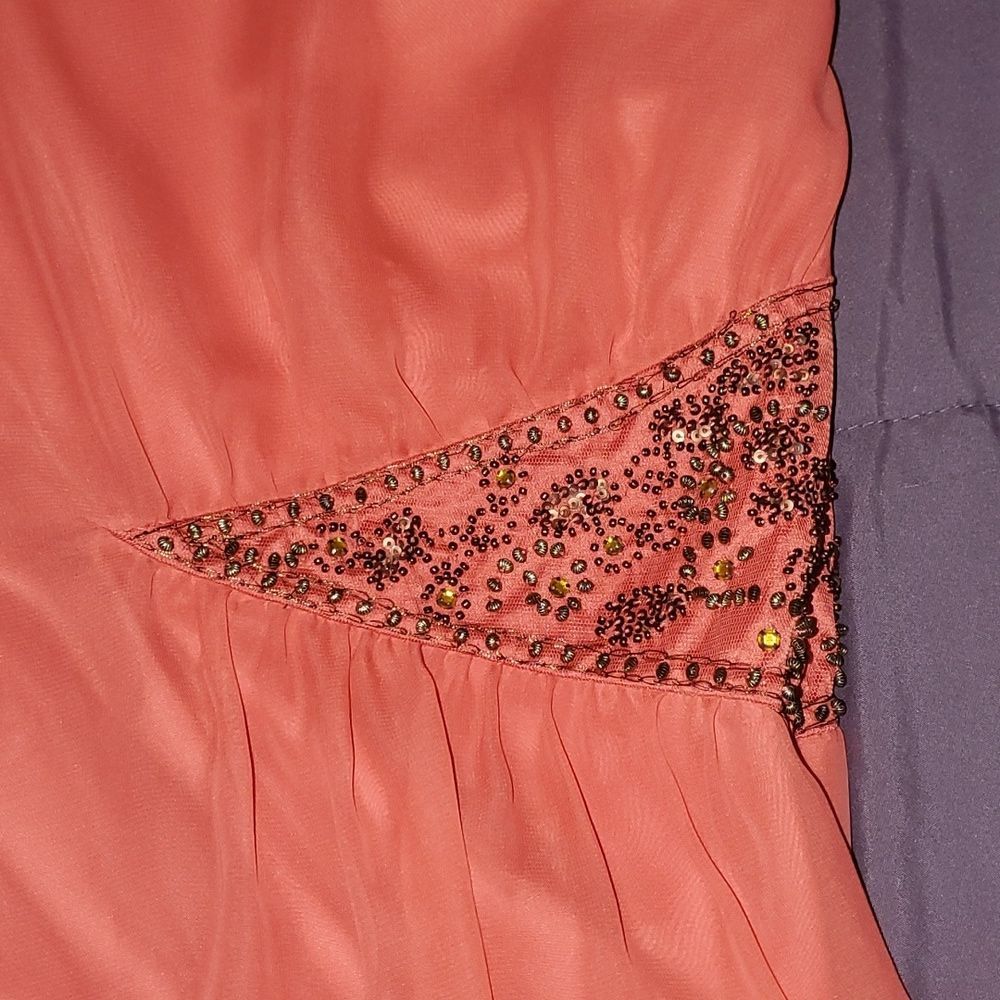 FREE PEOPLE Dancing in the moonlight Beaded dress sz 4 Papaya Coral Chiffon NWOT - Picture 3 of 14